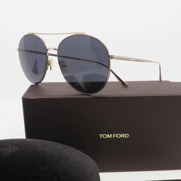 Tom Ford Accessories - Tom Ford TF757 28A 59mm CLEO Gold/Grey Double Bridge Pilot New Sunglasses.